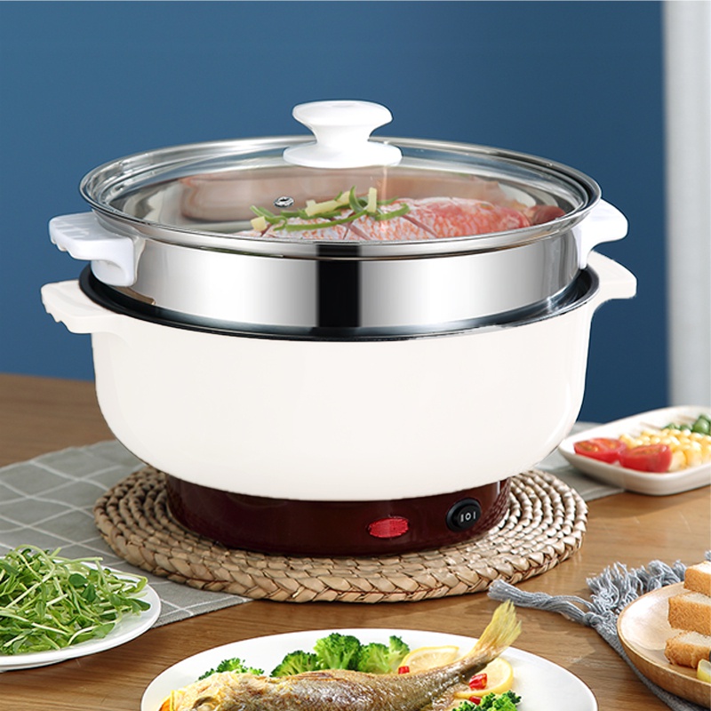 Panci Elektrik Teflon Serbaguna 2,4L Multifungsi Free Kukusan Stainless Worldhome66