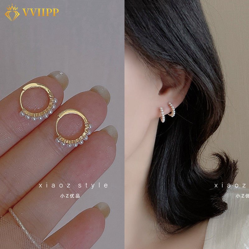 Anting Hoop Mutiara Korea Anting Hoop Wanita Aksesoris Perhiasan Anting Emas