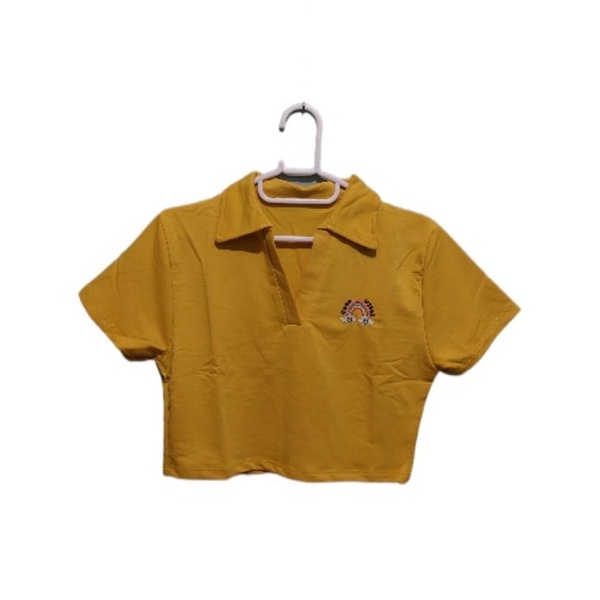 Kaos Polo Crop Wanita Bordir Good Vibes
