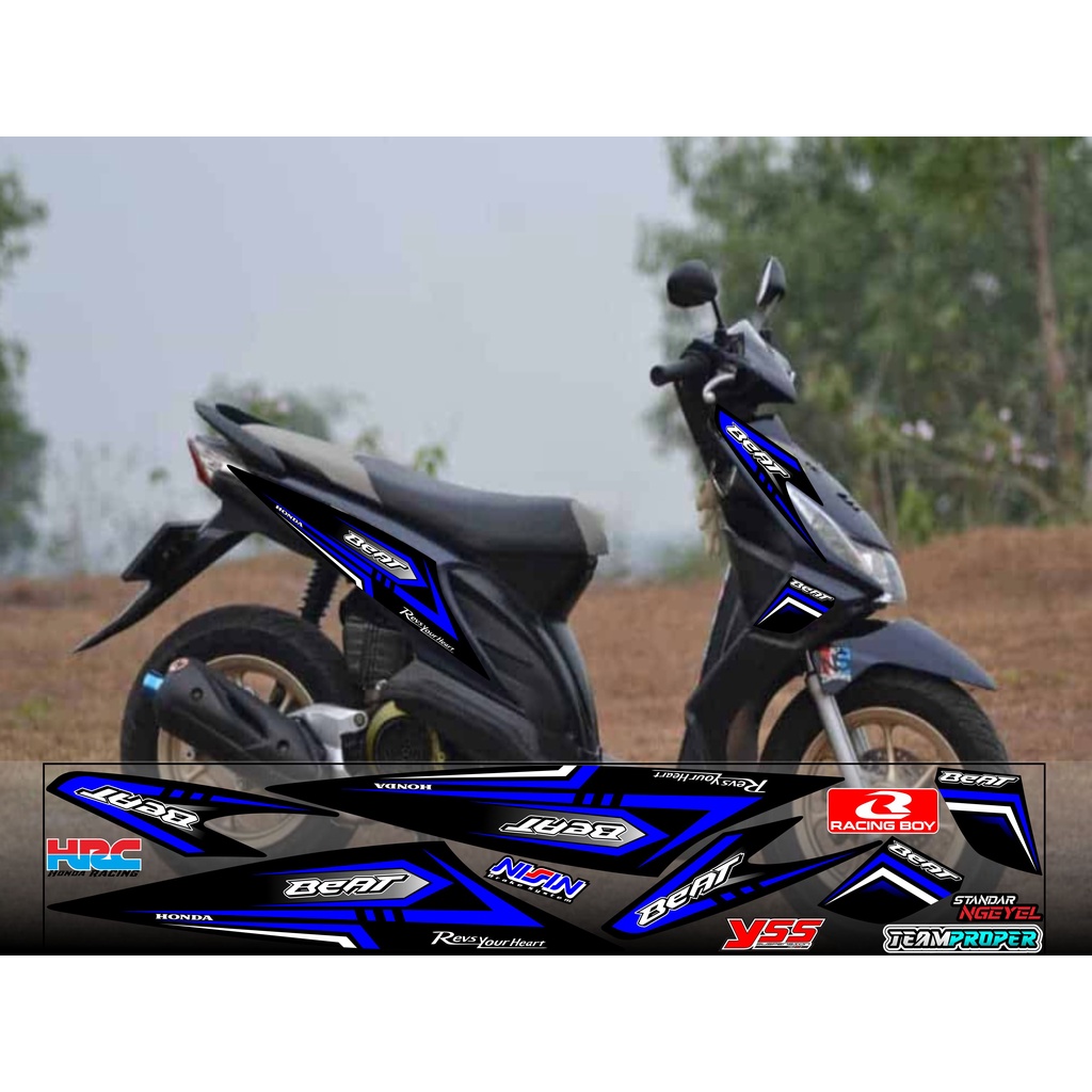 (COD) STRIPING STICKER VARIASI CUSTOM HONDA BEAT KARBU/OLD VARIASI STIKER MOTIF RACING LIST HITAM BI