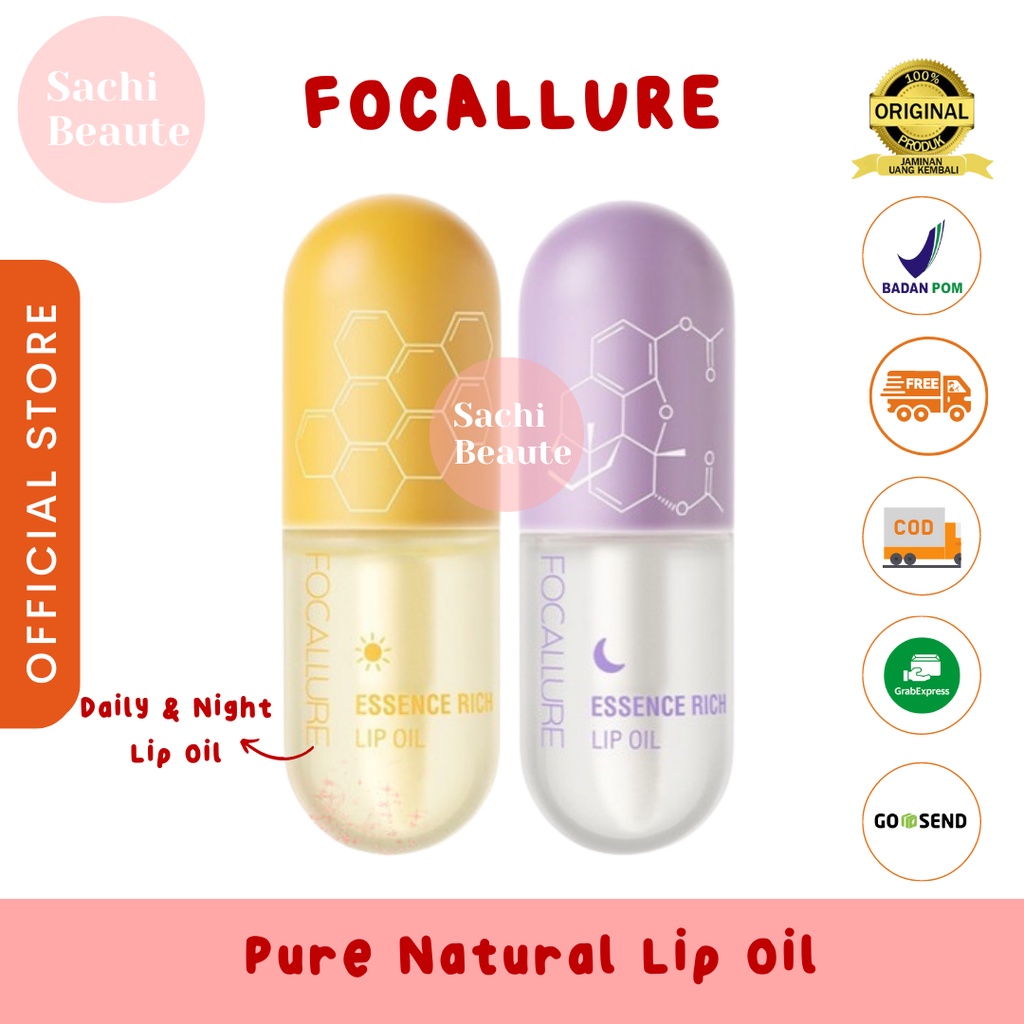 FOCALLURE Pure Natural Lip Oil Soften Moisturized Repaired Multi-uses Waterproof Lip care Memperbaiki Bibir yang Kering - Day &amp; Night