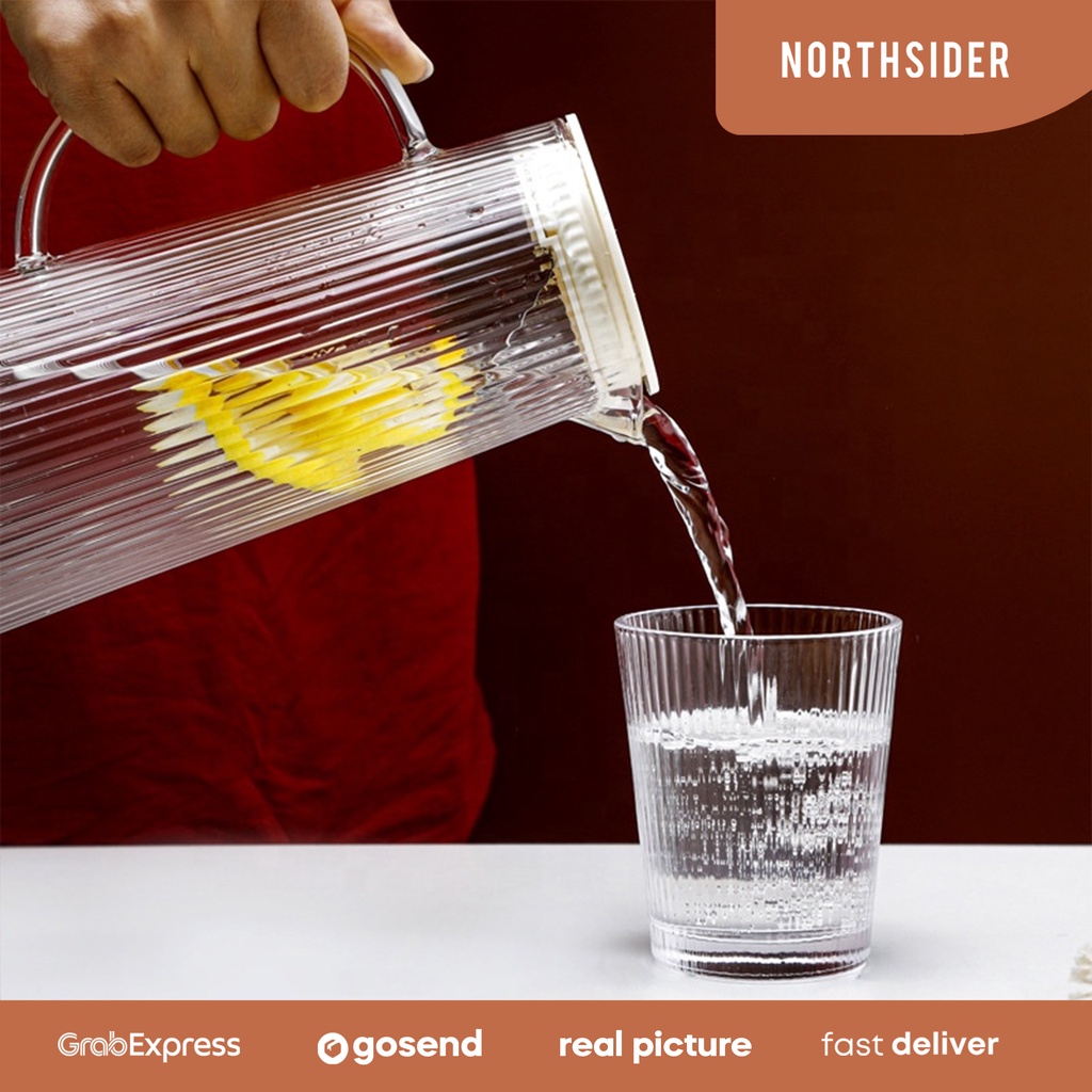 GELAS PITCHER 1200 ML TEKO KACA CARAFE GLASS NORDIC VERTICAL RIPPED