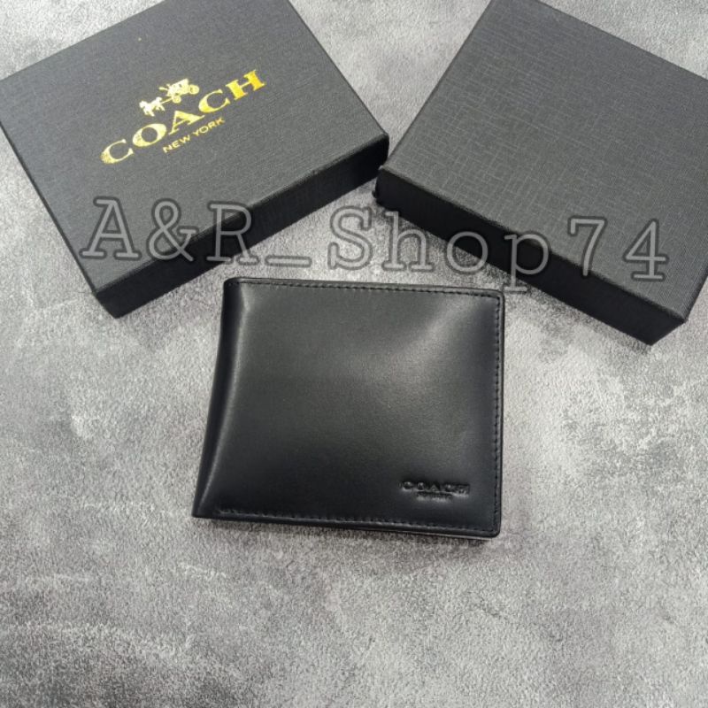 Dompet Coach LEATHER Full Black Dompet Lipat Pria Kulit Asli Premium Impor