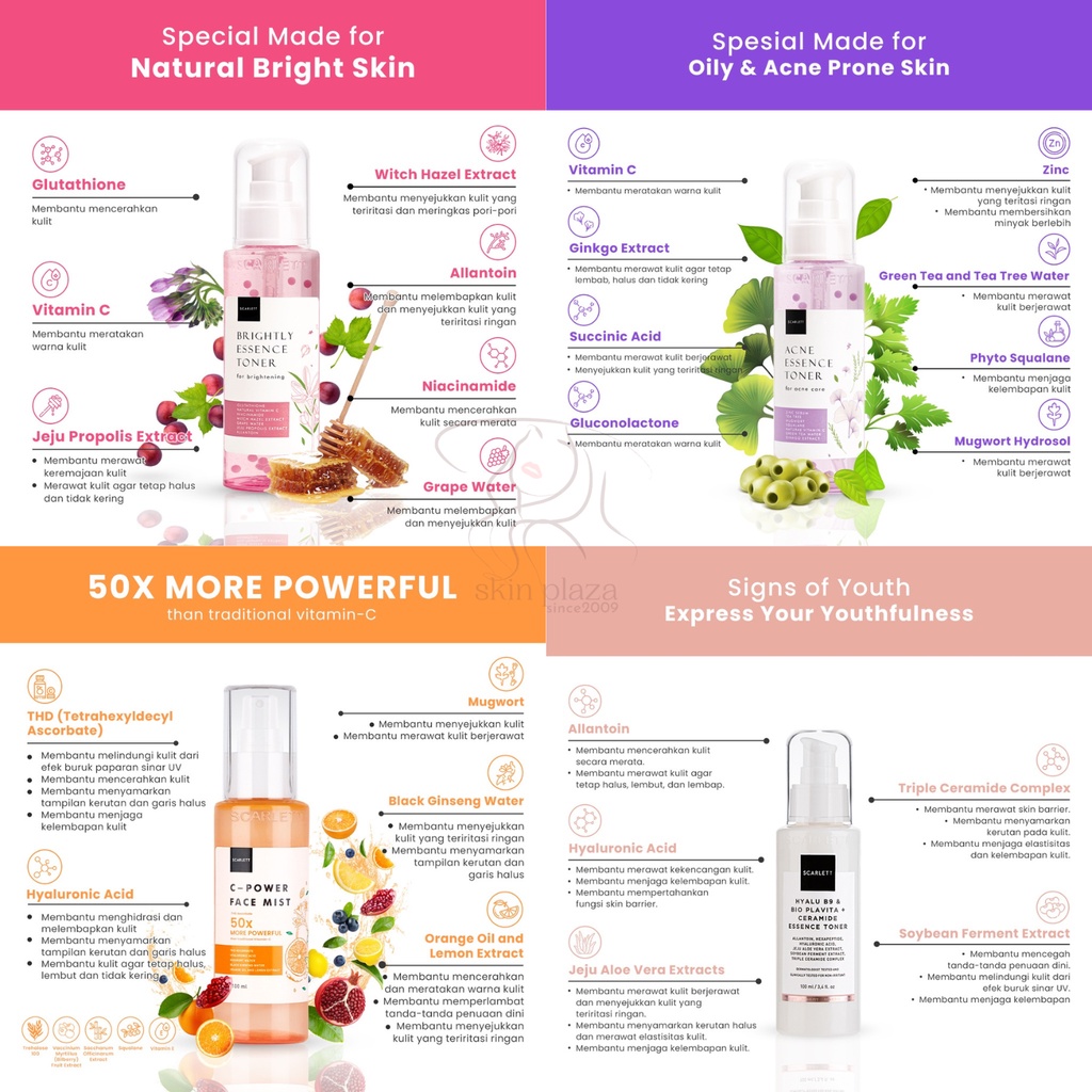 Scarlett Whitening Skincare Series Day Night Moisturizer Serum Toner Face Mist Facial Wash Peeling Moisture Boost Oil Sunscreen Cleanser Mask Shampoo Conditioner to Glow Mini Bpom