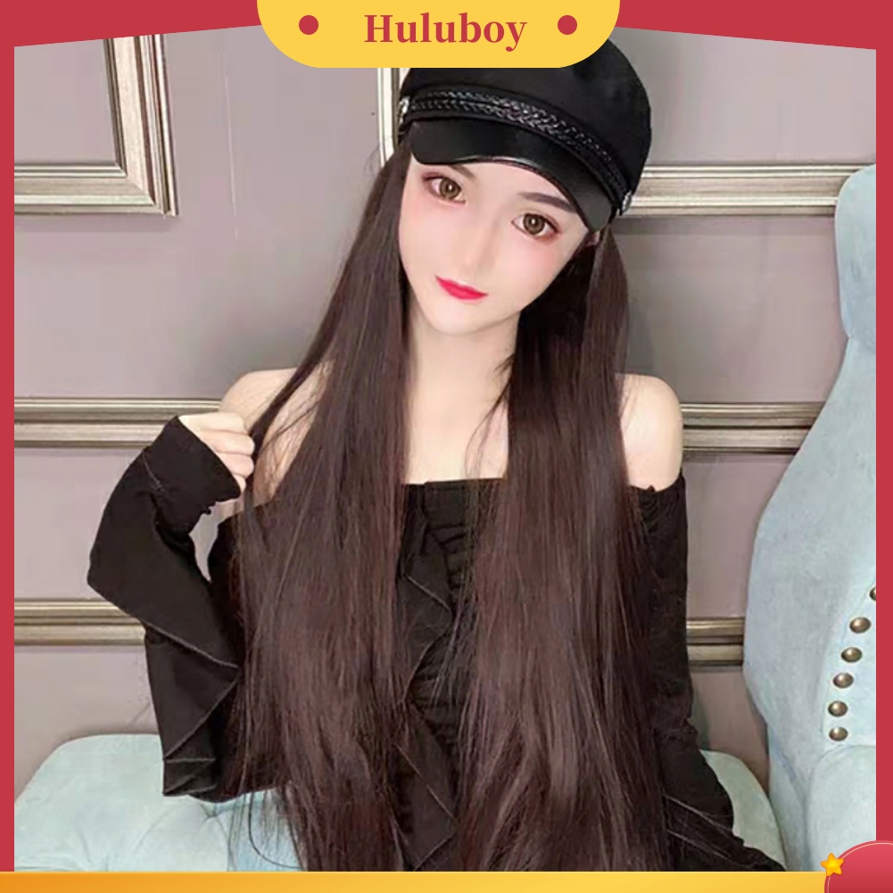 Topi Wig Rambut Ekstensi Model Lurus Panjang Gelombang Untuk Wanita