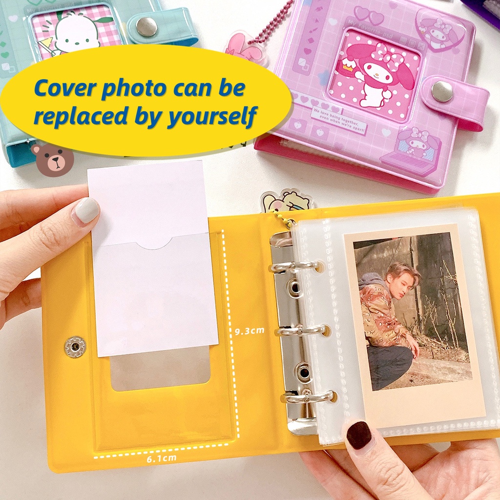 Kawaii Album Foto Binder Mini 3inch Dengan Liontin 40saku Penyimpanan Foto Lucu Sanrio Kuromi Melody Cinnamon Card Holder Untuk KPOP Idol Photocard Collect Book