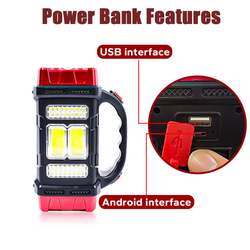 Senter LED Portable/ USB Rechargeable Waterproof Lantern Torch/ Lampu Tenaga Surya Emergency Outdoor Untuk Camping Hiking