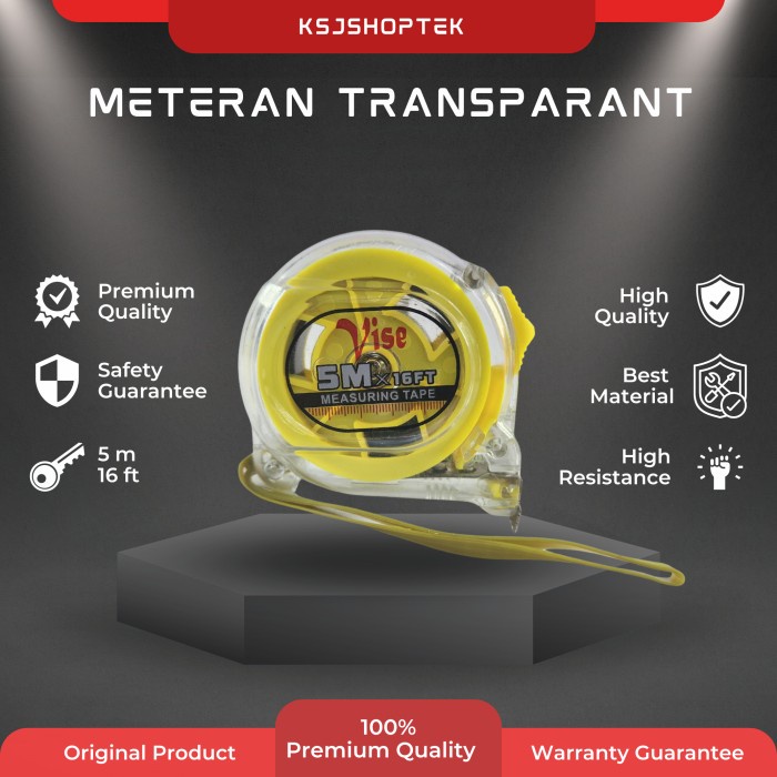 Meteran Transparant Vise 5M Roll Meter Tukang Saku Bangunan Magnet