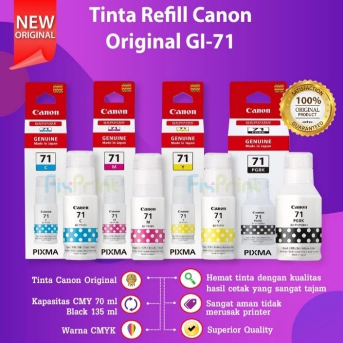 

Tinta 1 Set Tinta Reffil Canon Gi-71 Original 100%