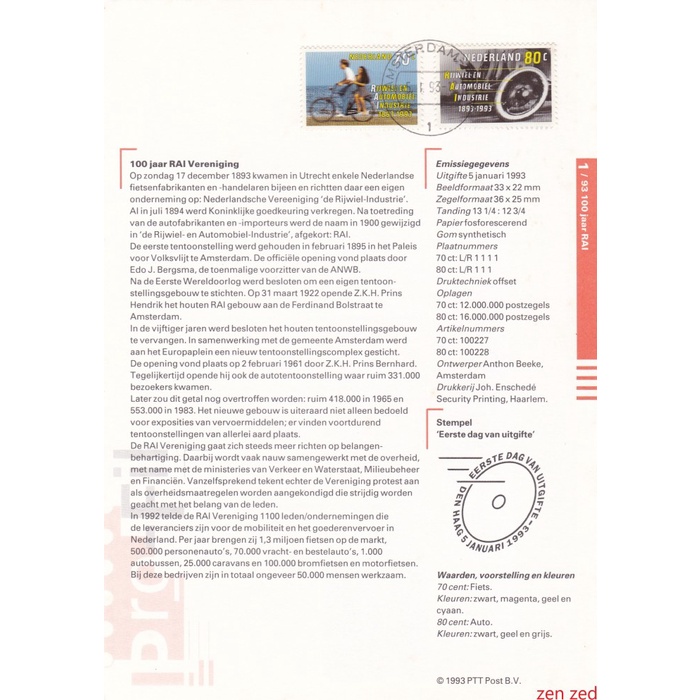 

A283 Prangko Info Page Belanda 1993 Motorcycle and Car Industry 1 Pcs