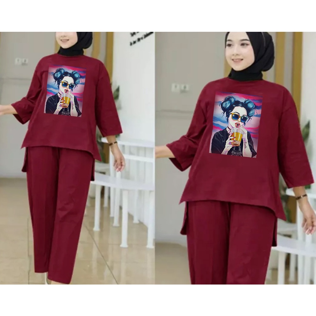 FF SETELAN TUNIK WANITA HIJAB COLABORATION BAHAN BABYTERY IMPORT 02