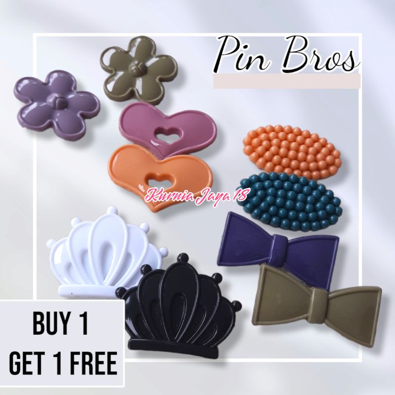 BELI 1 GRATIS 1 Bros Dagu Peniti Hijab Karakter Pita / Love / Bunga