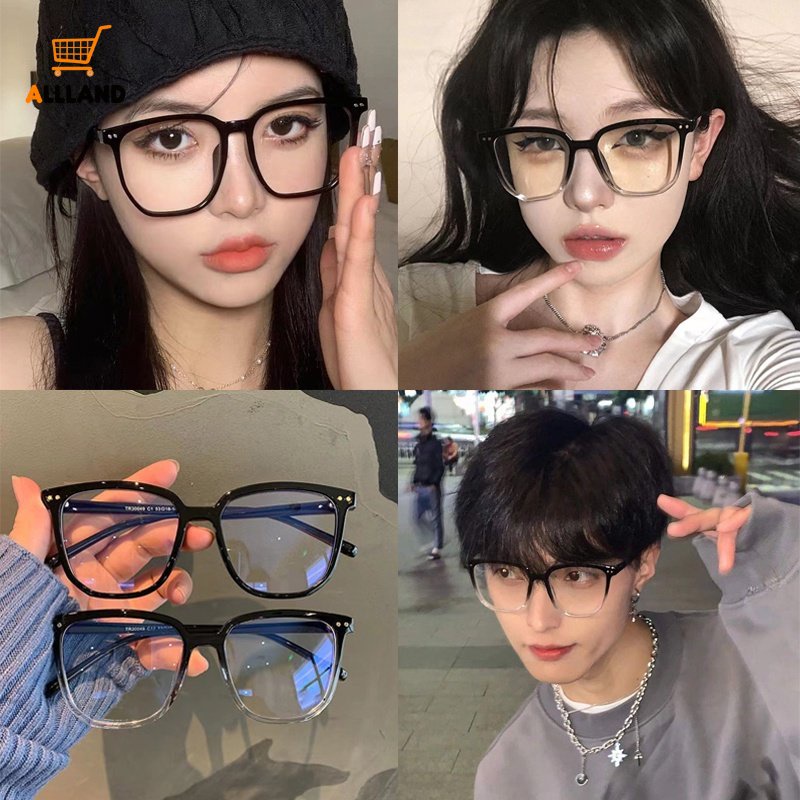 Gradient Black Transparent Classic Flat Glasses/ Kacamata Bingkai Persegi Sederhana Fashion/ Kacamata Pelindung Mata Wanita Pria Anti-Blue Ray