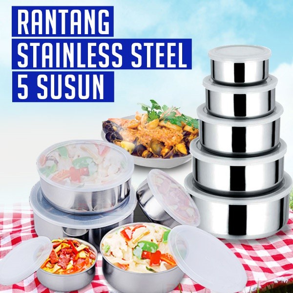 RANTANG STAINLESS STEEL 5 SUSUN - Mixing Bowl #133 TUTUP PLASTIK