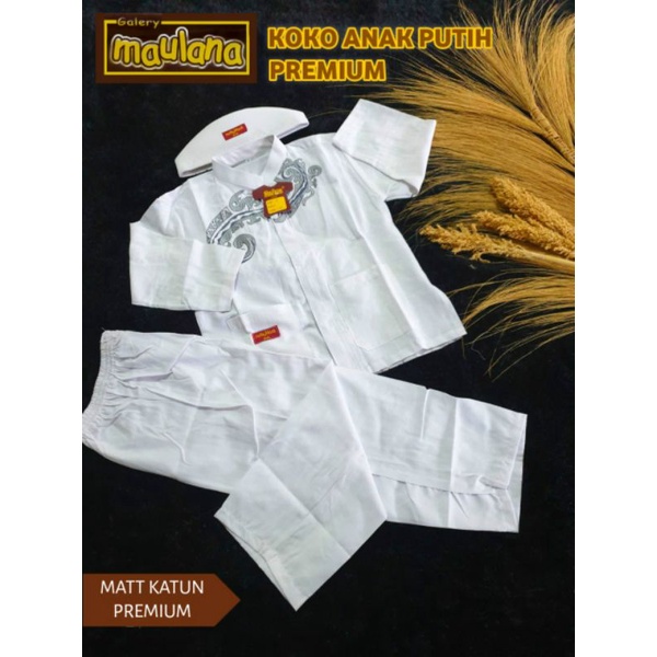 PROMO!! BAJU SETELAN / STELAN KOKO PUTIH ANAK USIA 4 -10 TAHUN. ORI MAULANA BORDIR BERKUALITAS