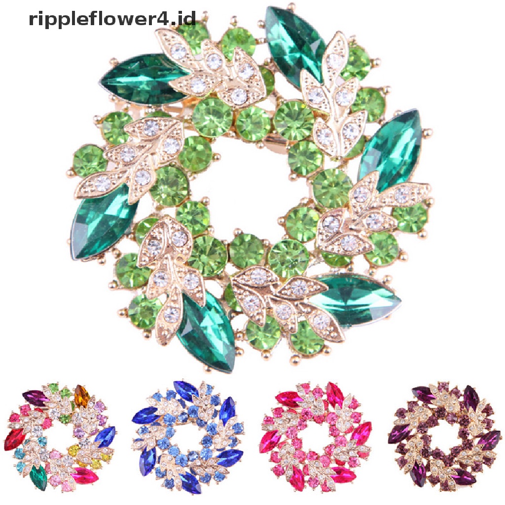 {rippleflower4.id} Mode Baru Bersinar Berlian Imitasi Berlapis Emas Redbud Bunga Pin Bros Perhiasan~
