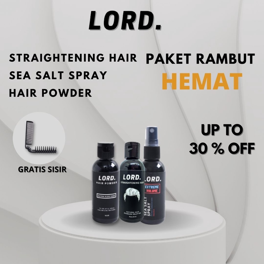 Lord Hair Powder Straightening Pelurus Sea Salt Spray Paket Kombo Perawatan Rambut Pria Hemat Free Sisir