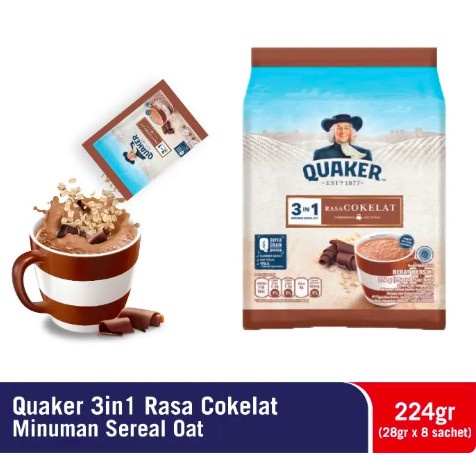 

Quaker 3in1 Chocolate 224 g Sereal isi 8 sachet