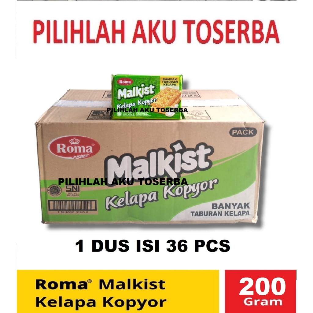 Biskuit Roma Malkist KELAPA KOPYOR 200 gr - ( HARGA 1 DUS ISI 36 Pcs )