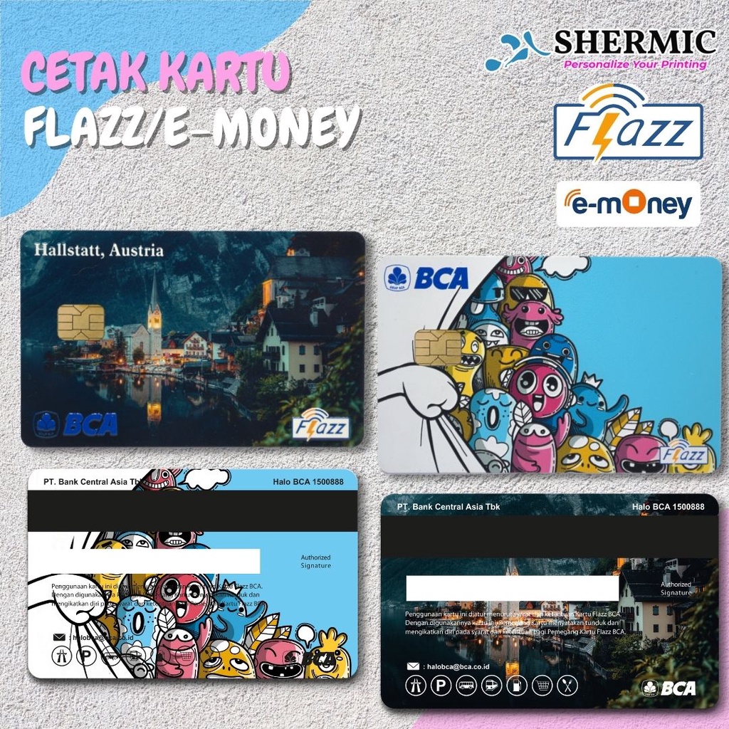 Cetak Custom Print UV BCA Flazz Gen2 Mandiri E-Money BNI Tapcash BRI Brizzi