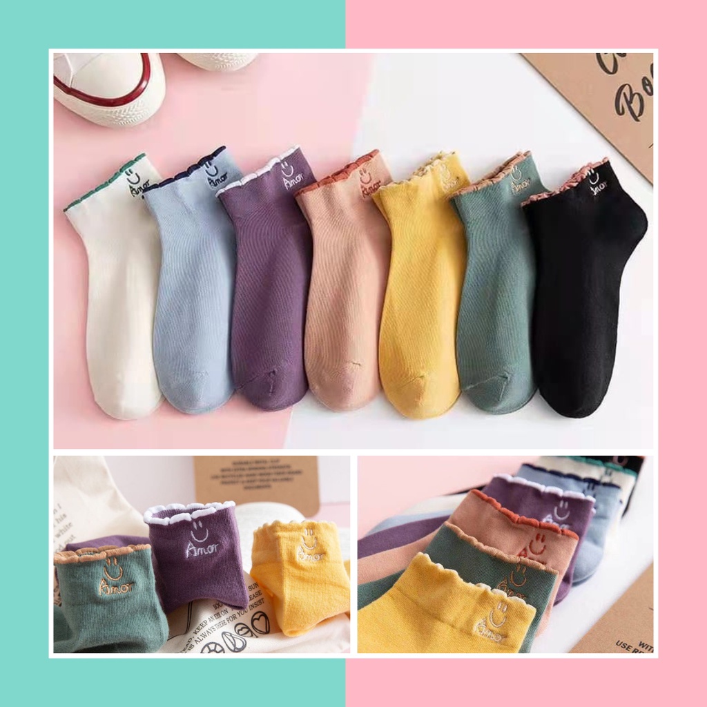 KAOS KAKI PENDEK MOTIF SMILE  - KAOS KAKI RENDA SMILE - KAOS KAKI WANITA UNISEX