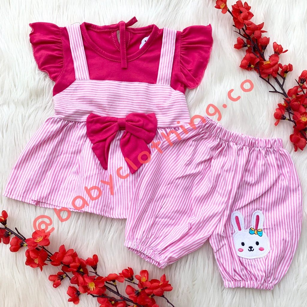 Setelan baju celana katun lembut adem motif lucu fashion anak bayi cewek perempuan murah -bun