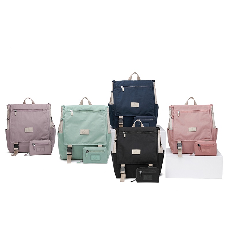 GUDIKA 5220 - Tas Ransel Laptop USB Set Dompet Wanita Kekinian Import Original Bahan Nilon Waterproof Anti Air Premium Korea bisa muat banyak barang dan banyak slot