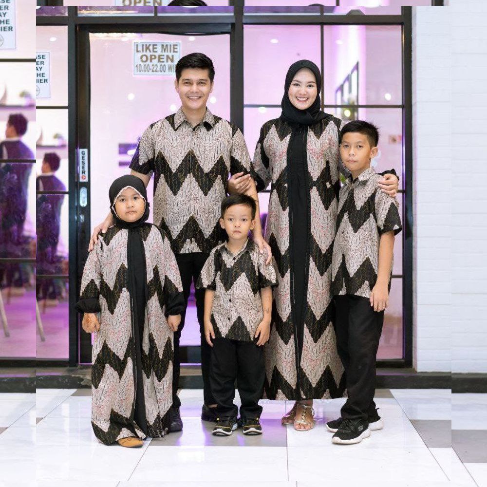 SAROJA (595) BAJU COUPLE GAMIS CARDIGAN ZIGI ZAGA KOMBINASI HITAM