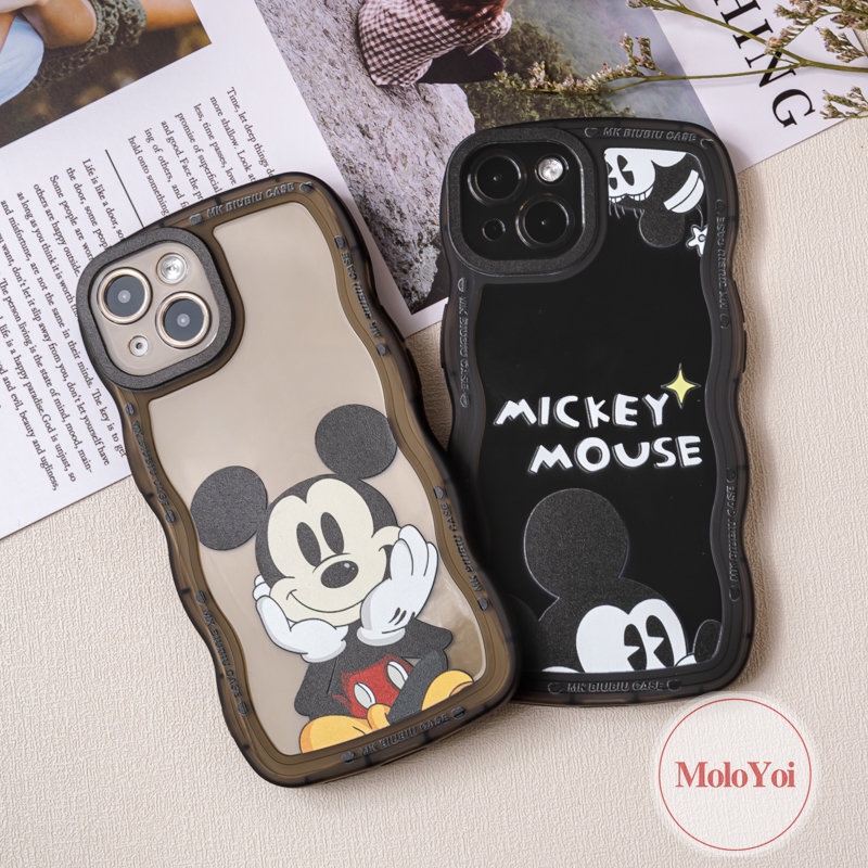 IPHONE Couple Case Kartun Mickey Mouse Lucu Kompatibel Untuk Iphone11Xr 14 13 12 Pro Max 6 6s 87 Plus 14Plus X XS Max SE 2020pinggiran Bergelombang Soft TPU Phone Case