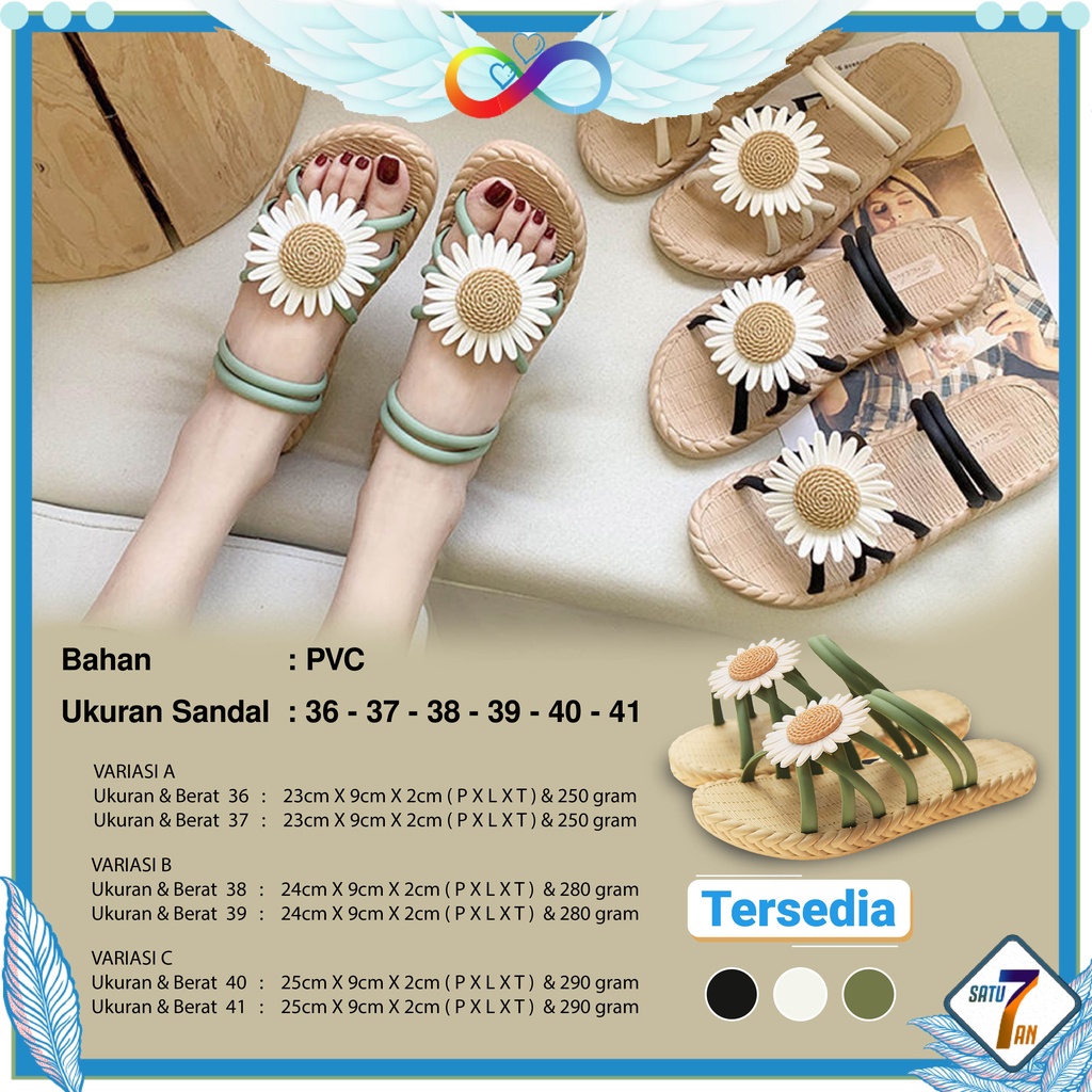 Sandal Slop Flat Tali Kepang Bunga Daisy Sandal Wanita Slip On Fashion Style Kasual Nyaman Empuk PVC Satu7an SPT-38