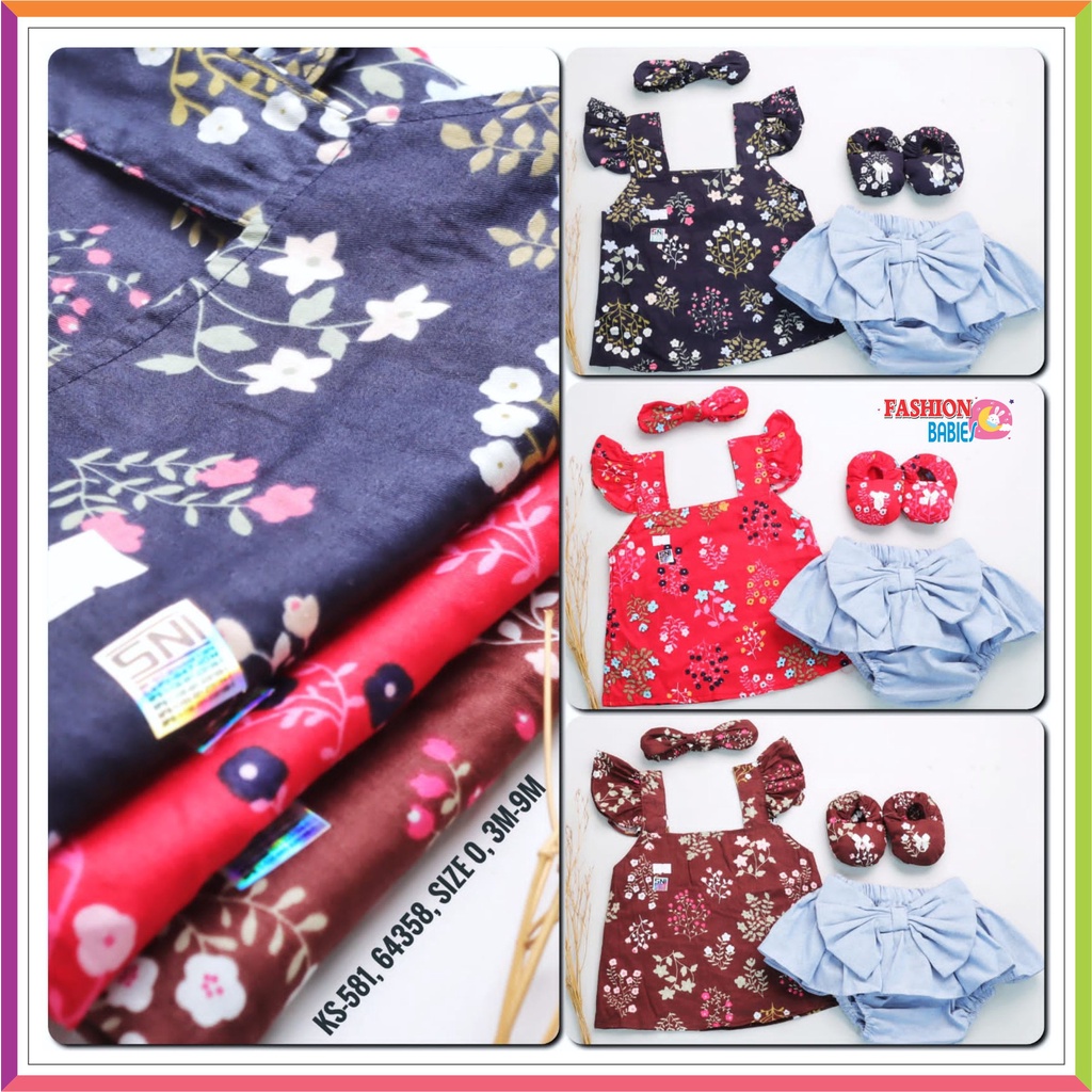 ❤ Fashionbabies ❤ BAJU BAYI PEREMPUAN / SETELAN CELANA 3-9 BULAN/ BANDANA SEPATU SET KATUN BABY GIRL