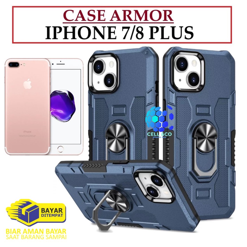 Case Armor IPHONE 7/8 PLUS Iring Cincin Magnetic Kesing Hp Protect kamera Premium Hard Case Standing Robot Pelindung Kamera