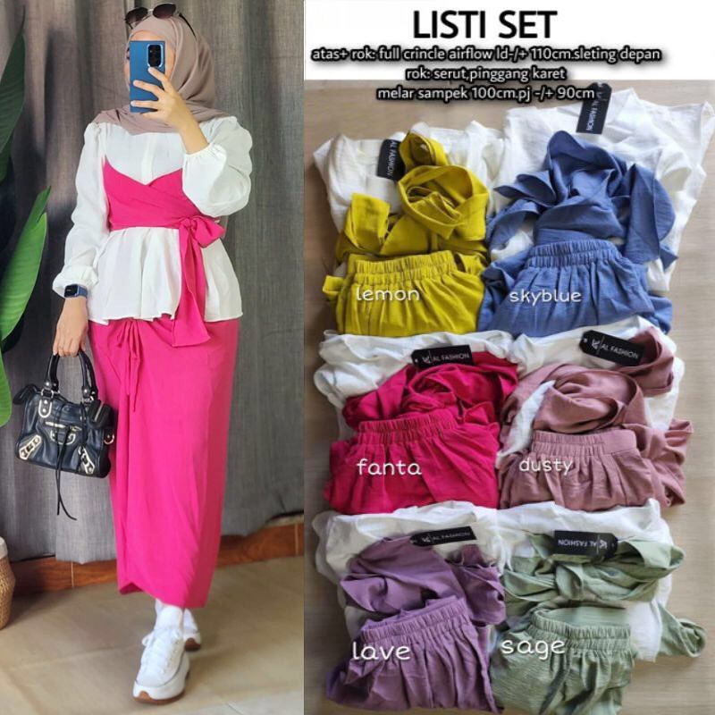 LISTY SET WD BAHAN CRINKLE AIRFLOW MOTIF POLOS UKURAN M L XL RESLETING DEPAN BUSUI FRIENDLY DPAAT BAJU ATASAN + ROK PANJANG SETELAN WANITA TERBARU KEKINIAN 2023 BAJU SET KOREAN STYLE MUSLIM ONE SET WANITA CASUAL VIRAL FASHION MUSLIM TERBARU