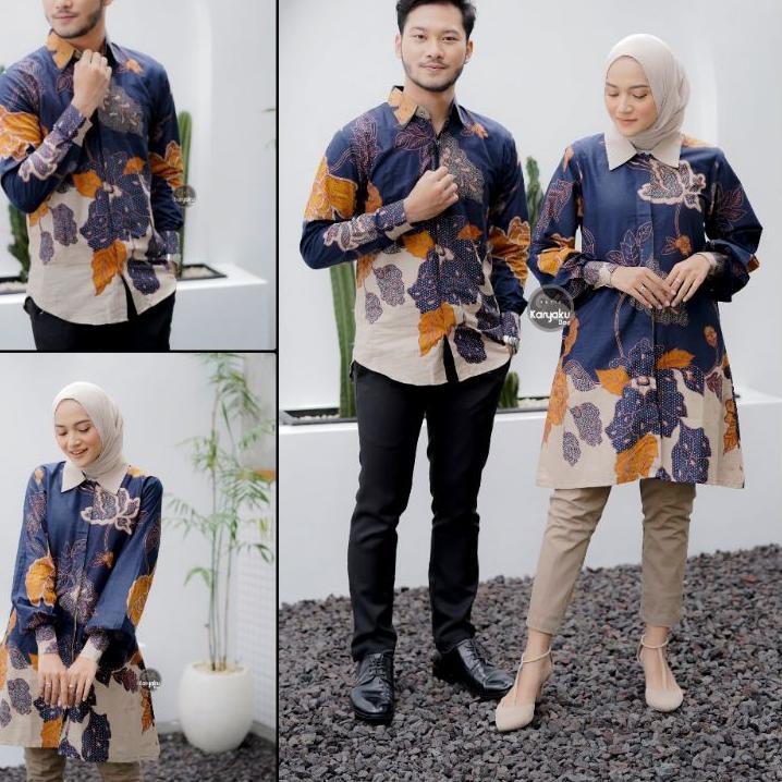 New Stock Batik Tunik Couple Modern Set Pakaian Couple Kemeja Batik Pria Slimfit Baju Batik Couple