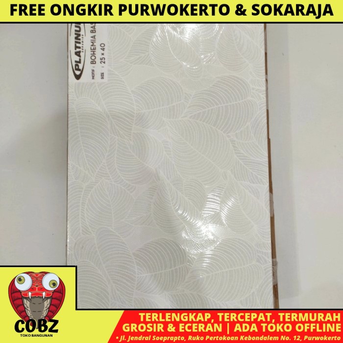 25 CM x 40 CM / PLATINUM BOHEMIA Keramik Dinding Kamar Mandi Glossy Basic Dus