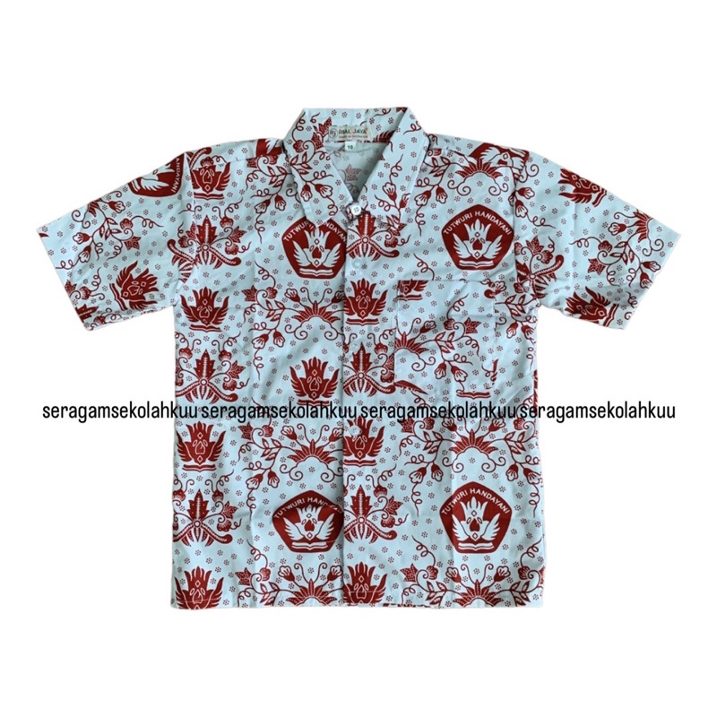 Baju Kemeja Batik Tut Wuri Handayani Merah Seragam Sekolah SD Lengan PENDEK