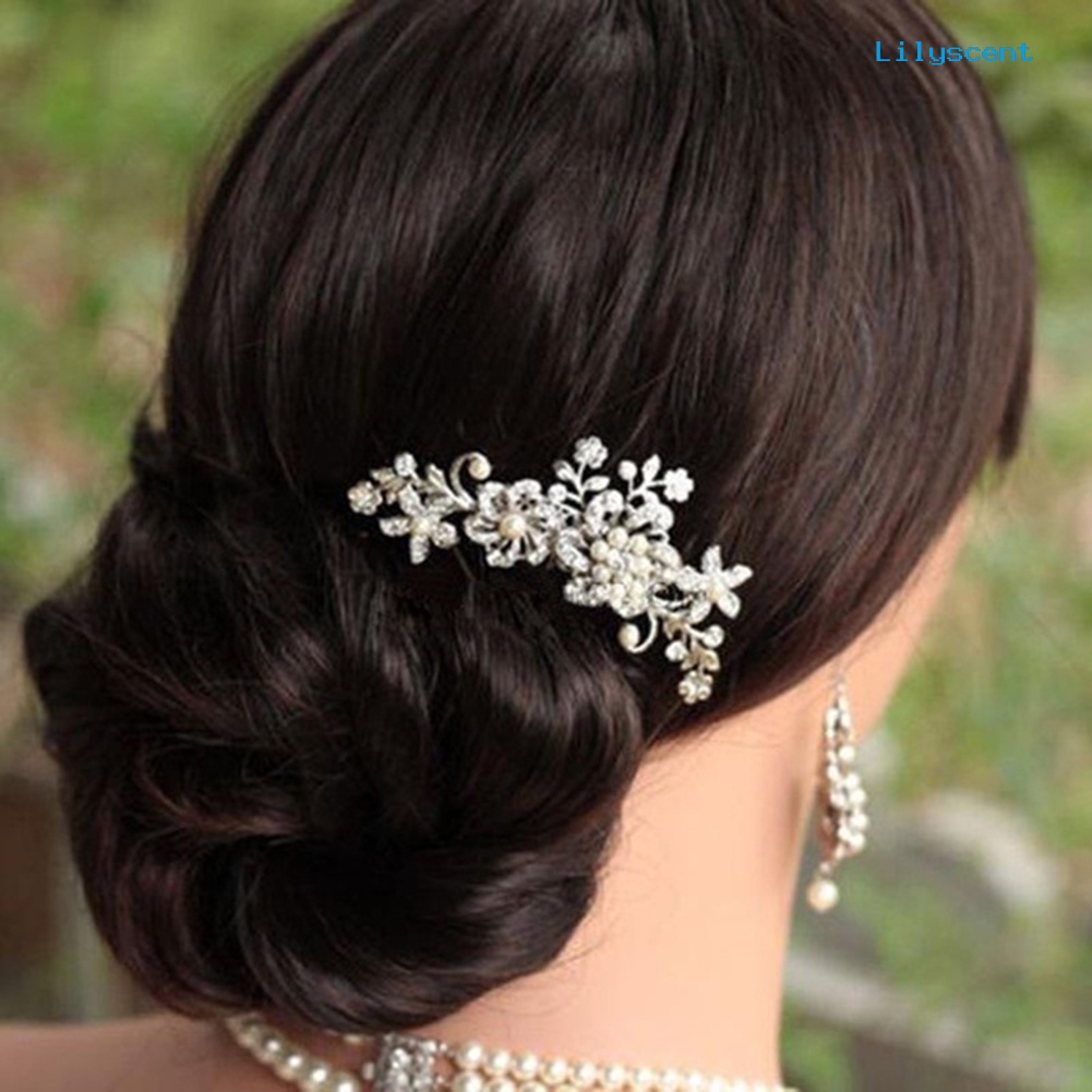 [LS]Rhinestone Faux Pearl Hias Bunga Sisir Rambut Jepit Rambut Pengantin Pernikahan Aksesori