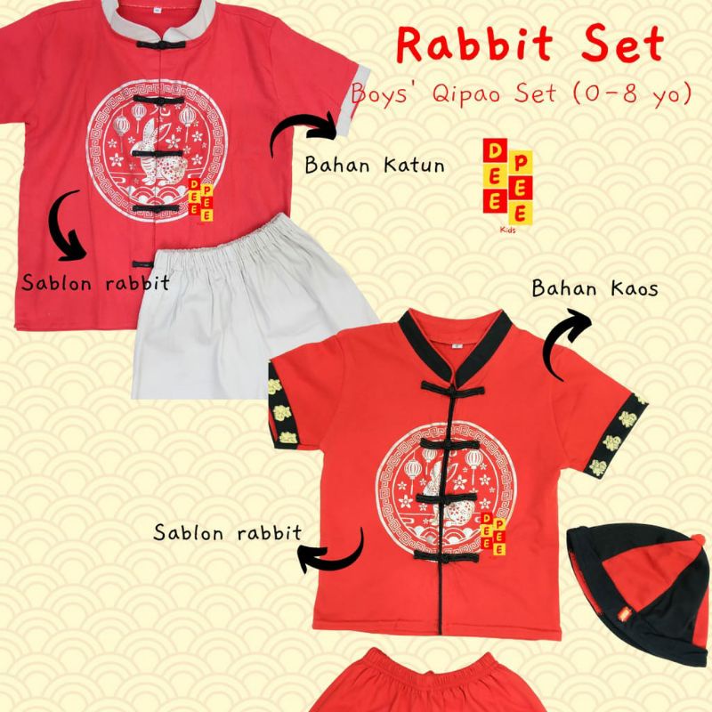 QIPAO IMLEK ANAK LAKI LAKI CHEONGSAM ANAK LAKI LAKI SETELAN ANAK RABBIT SET