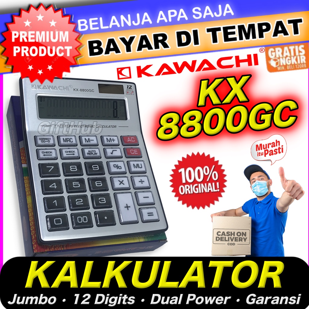 

[COD] Kawachi Kalkulator Jumbo Calc Electronic Calculator Elektrik Besar KX 8800GC 12 Digits Two Way Power Solar Cell Check Correct Free Battery Pad Protection Original Garansi Quick Response Laz COD Bisa Bayar di Tempat Sasa Mall