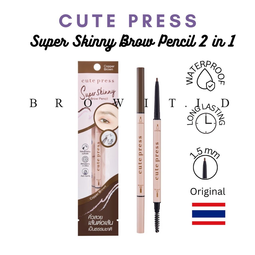 [TERMURAH] CUTE PRESS Super Skinny Brow Pencil 2 in 1 | Pensil Alis Eyebrow | Browit.id