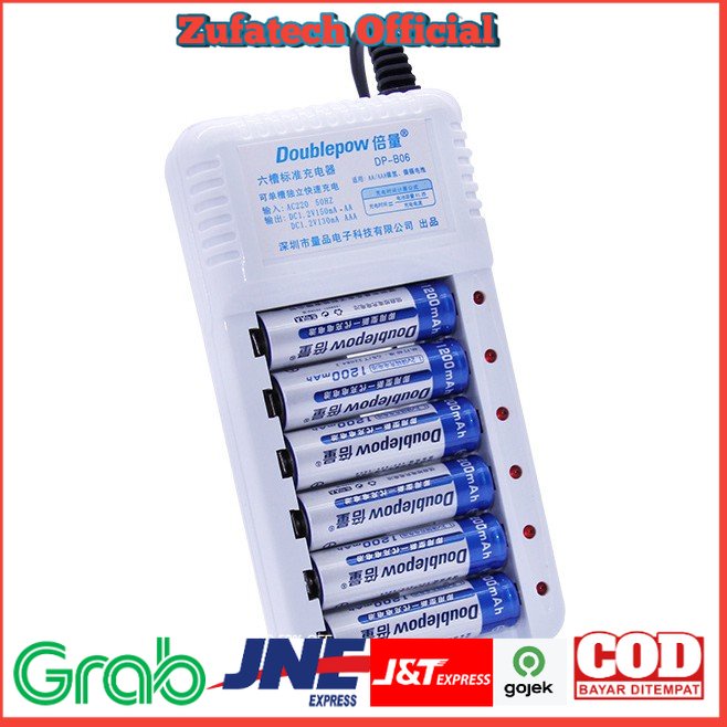 DOUBLEPOW Charger Baterai 6 slot for AA/AAA with 6 PCS AA Battery Rechargeable NiMH 1200mAh - S3AD0AWH