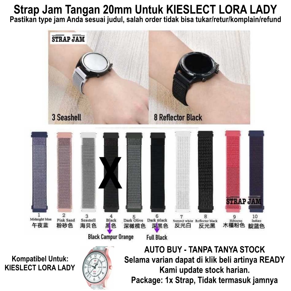 Tali Jam Kompatibel Kieslect Lora Lady 20mm - Strap Sport Loop Velcro Krekan
