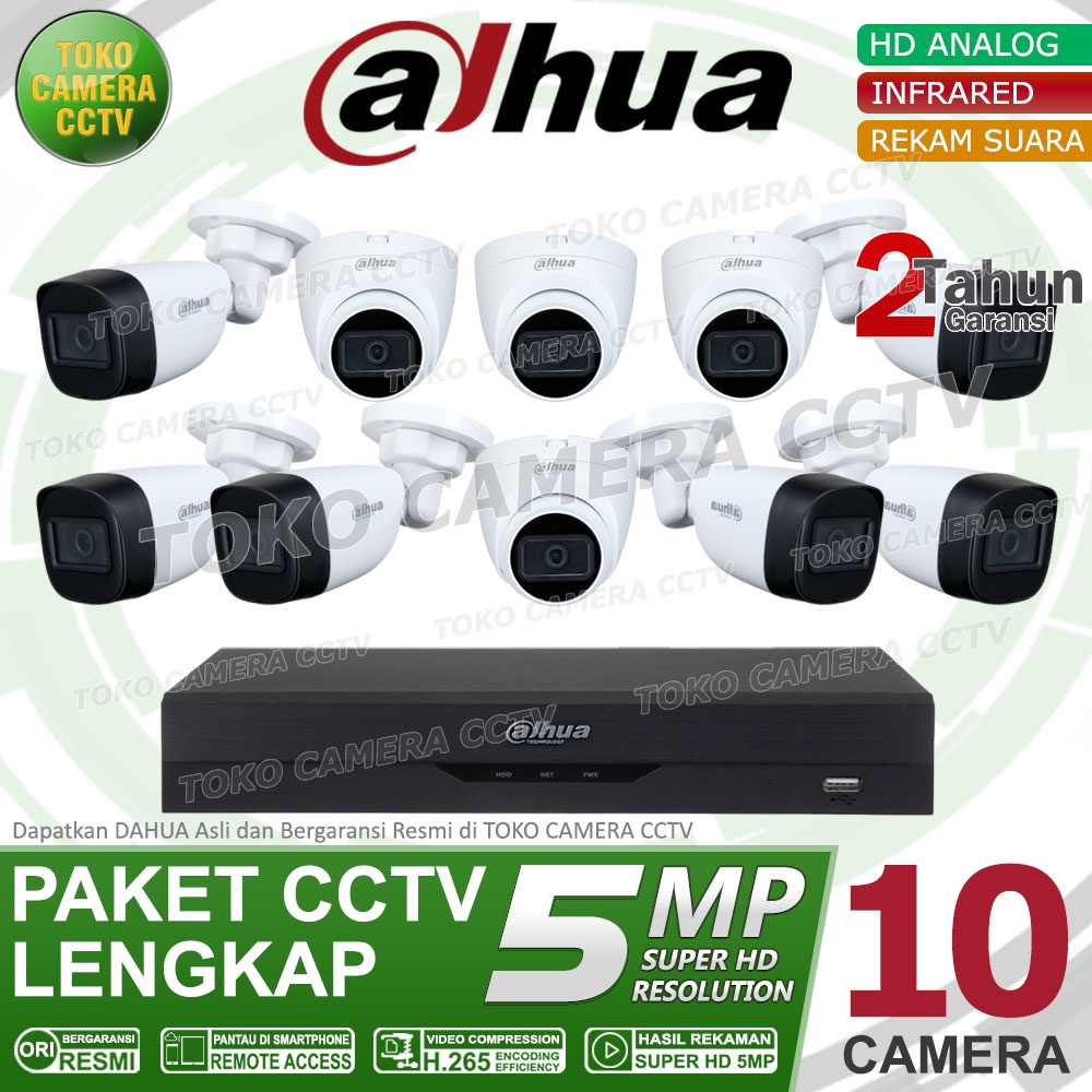 PAKET CCTV DAHUA 5MP AUDIO 16 CHANNEL 10 KAMERA