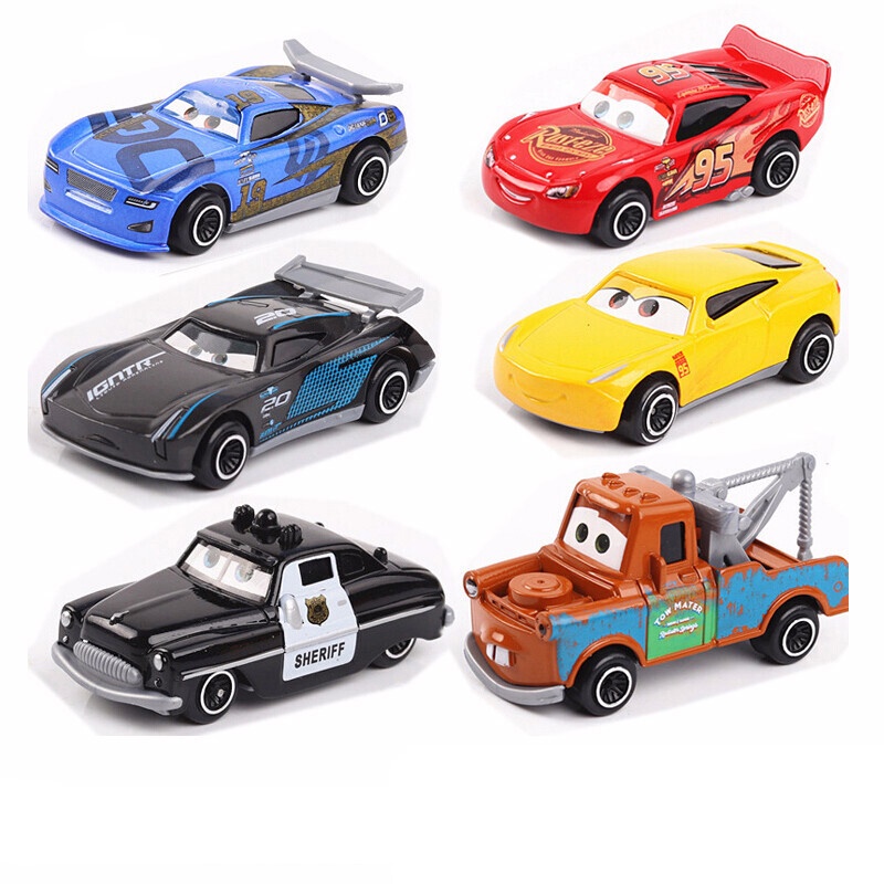 Kartun Film Cars Petir McQueen Mater Sheriff Jakson Storm Model Metal Diecast Mobil Mainan Untuk Anak 7pcs