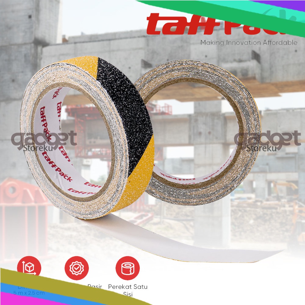 Tape Lakban Strip Kuning Hitam Garis Polisi Untuk Lantai Safety Grip Anti Slip Strong Traction 5 m x 2.5 cm