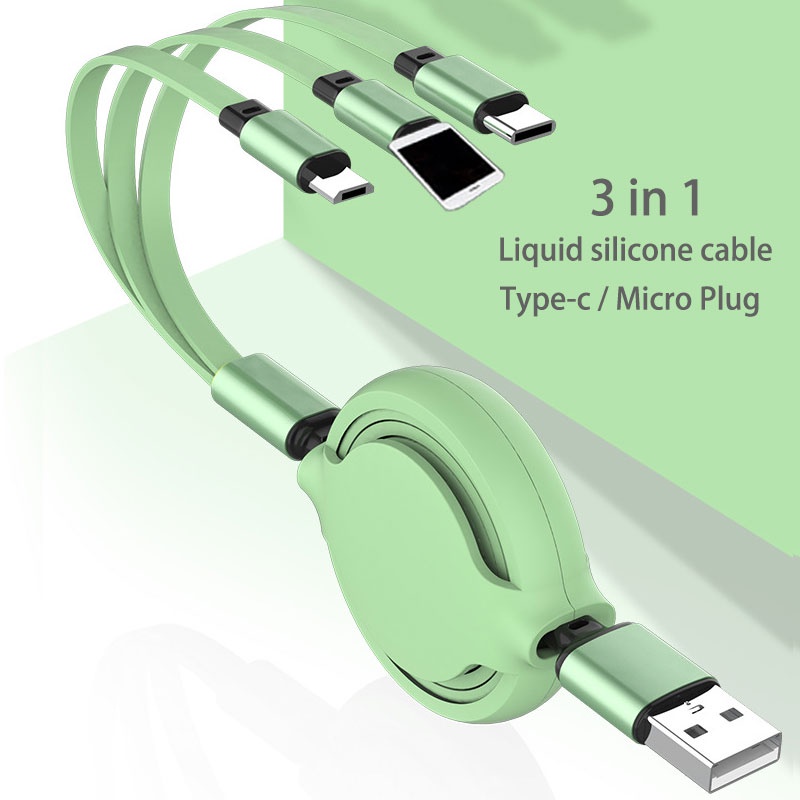 Kabel Charge Usb Yang Dapat Ditarik Untuk Samsung S8 S10 Soft Liquid Silicone Type-c Kabel Charge Cepat Untuk Huawei Mate20 P30 Oppo Vivo