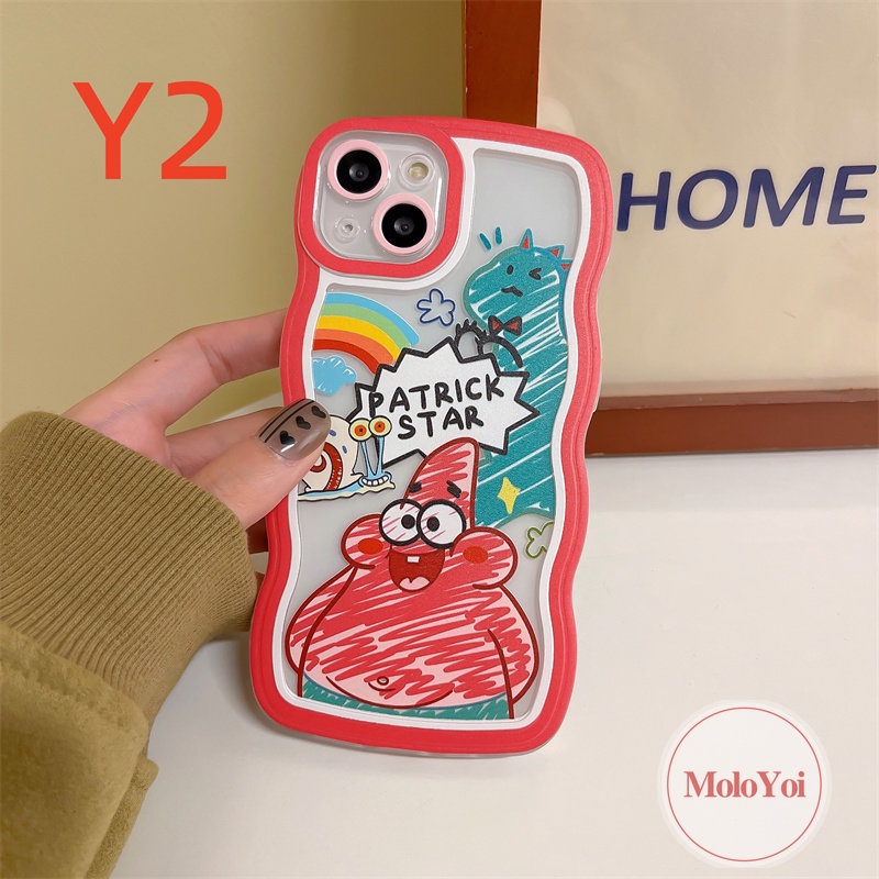 IPHONE Casing Couple Case Kompatibel Untuk Iphone11 12 14 13 Pro Max 6 6s 8 7 Plus 14Plus XR X XS Max SE 2020kartun Lucu Kartun SpongeBob Patrick Star Dinosaurus Wavy Edge Soft TPU Back Cover