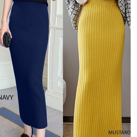 [PRODUK E9QYS] (R90) Rok rib knit panjang maxi skirt MG0
