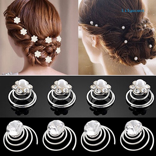 [LS]12x Wedding Bridal Hair Pin Berlian Imitasi Memutar Coil Bunga Swirl Spiral Jepit Rambut