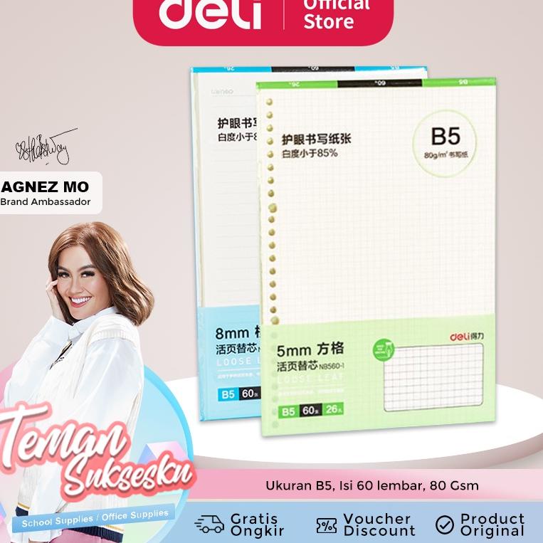 

[PRODUK TKRN8] Deli Loose Lead / Isi Binder B5 , 60 Lembar 80 GSM Paper NB560-1 RTG